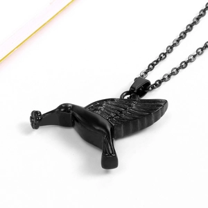 Hummingbird memorial perfume bottle necklace in matte black stainless steel with chain