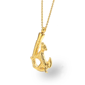Golden titanium steel wolf pendant necklace with a detailed cylindrical textured design