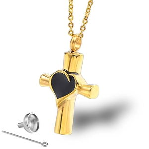 Collana per Urna Cineraria a Croce con Cuore in Acciaio Inossidabile Ciondolo Commemorativo Portacenere per Ceneri Umane e Animali