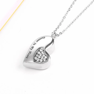 Diamond-set stainless steel heart urn necklace with Forever In My Heart engraving