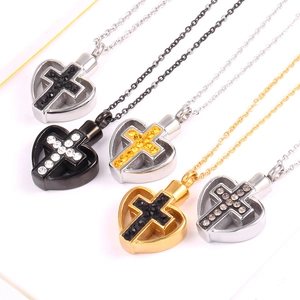 Kruis hart crematie sieraden in zilver goud en zwart roestvrij staal met zirkoon