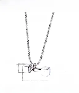Vue détaillée du collier haltère en acier de 60cm montrant les dimensions et le poids