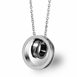 Titanium Steel Double Interlocking Ring Cross Pendant Necklace Spanish Padre Nuestro Religious Scripture Jewelry For Men Women