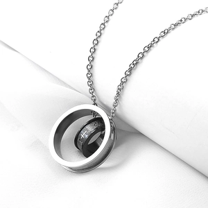 Religious double ring necklace with cross engraving and stainless steel chain