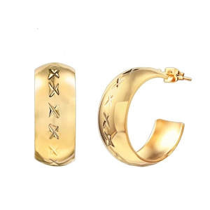 Minimalist Stainless Steel C-Shaped Hoop Earrings For Women Fashion Geometric X-Pattern Engraved Electroplated Gold Jewelry