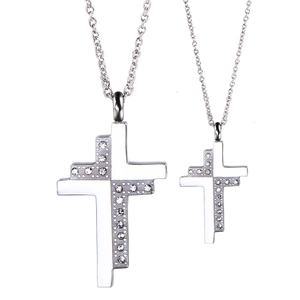 Stainless Steel Cross Pendant Necklace With Zirconia Gold Silver Plated Religious Fashion Jewelry For Men Women Couples