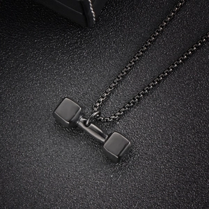 Collier haltère noir mat en acier inoxydable avec chaîne à maille vénitienne carrée