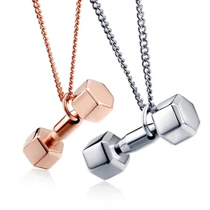 Colliers avec pendentifs haltères en acier inoxydable en finitions or rose et argent