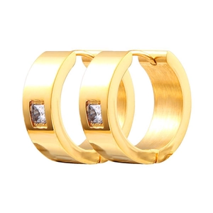 Boucles d'Oreilles Huggie Hoop en Acier Titane Européen pour Femmes Hommes Strass Carré Incrusté Bijoux de Mode Minimaliste Polis