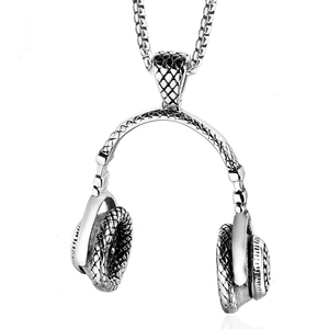 Collier avec Pendentif Casque en Acier Inoxydable Hip Hop Rock Musique Bijoux en Émail pour Hommes et Femmes Accessoires