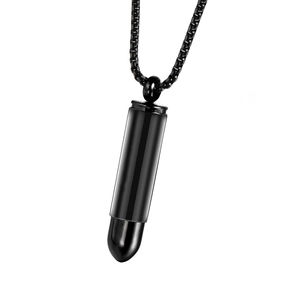 Collier avec pendentif balle en acier titane noir pour cendres commémoratives
