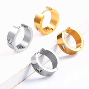 Boucles d'oreilles créoles en acier inoxydable avec zircon carré en argent et or