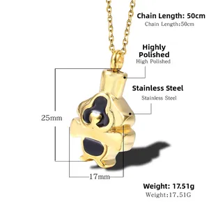 Collar de urna de panda pulido en acero inoxidable dorado con detalles de esmalte negro