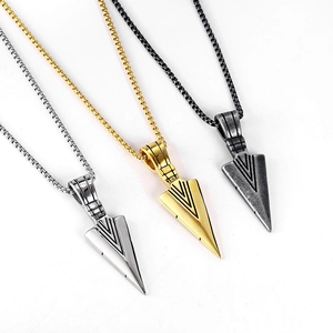 Punk style spearhead pendant necklaces in gold, silver and vintage black steel finishes