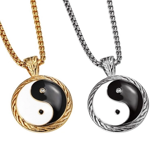 Tai Chi Yin Yang pendant necklaces in gold and silver steel with box chain