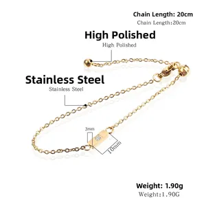 Bracelet en acier titane poli avec pendentif rectangulaire serti de cristal et chaîne 20cm