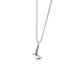 Vintage stainless steel inverted St. Peter cross necklace with Jesus crucifix detail