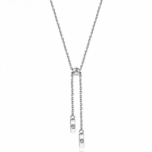 Collier en Y Long à Gland Bracelet en Acier Inoxydable Or Argent Poli Rectangle Zircon Incrusté Ajustable Bijoux Femmes