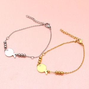 Elegant fish-shaped stainless steel bracelet with zircon inlay in gold and silver finish