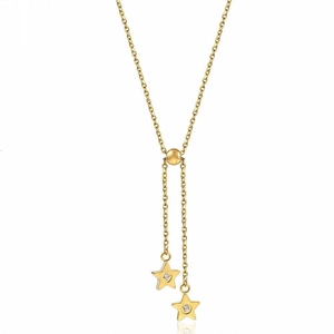 Stainless Steel Double Star Pendant Necklace For Women Adjustable Slide Chain Rhinestone Inlaid Star Bracelet Fashion Jewelry