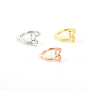 Adjustable stainless steel heart and paw print rings in gold, silver and rose gold