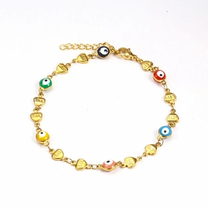 Bracelet Mauvais Œil en Acier Inoxydable Plaqué Or 18K pour Femme Pendentif Croix Dauphin Cœur Bijoux de Mode Cadeau
