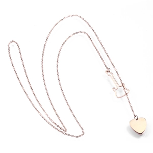 Minimalist guitar pendant necklace in rose gold finish with heart charm for women