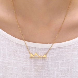 18K gold plated necklace featuring a geometric mountain peak pendant for women