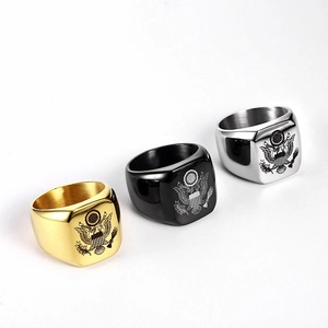 Men's US seal signet rings in gold, black, and silver stainless steel set