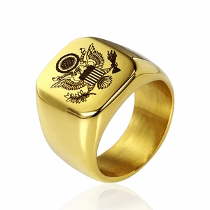 Men Titanium Steel USA Russia National Emblem Signet Ring Stainless Steel Punk Biker Band Ring Fashion Jewelry For Men