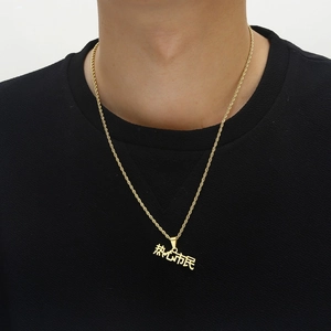 Creative Chinese character 'Kind Citizen' hip-hop pendant necklace in gold-plated steel