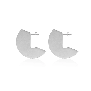Brushed silver geometric semicircular earrings in stainless steel with a matte finish