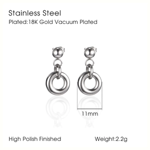 Detailed view of polished 11mm stainless steel hoop earrings with 18K gold plating
