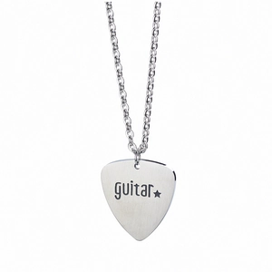 Stainless Steel Guitar Pick Pendant Necklace For Men Women Hip Hop Rock Music Jewelry Gift With Star Guitar Engraving