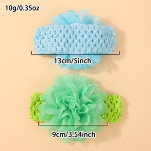 Lot de 2 bandeaux bébé avec fleurs en mousseline bleu clair et vert, extensible doux