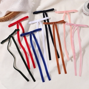 Velvet Ribbon Bow Hair Clips For Girls Polyester Cotton Long Streamer Duckbill Clips French Vintage Hair Accessories Daily Party