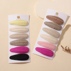 Set of 12 handmade knitted teardrop BB hair clips in various autumn candy colors