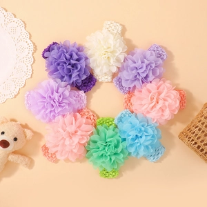 Set de 8 bandeaux pour bébé avec fleurs en mousseline et bandes élastiques au crochet