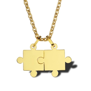 Poliertes Gold-Edelstahl Puzzle-Halskette mit ineinandergreifenden Anhängern und O-Kette