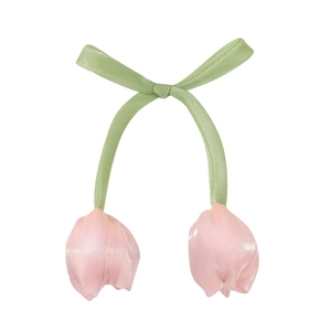 Colgante tulipán de satén rosa con lazo verde accesorio para ropa infantil niña