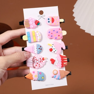Lot de 10 barrettes colorées pour enfants avec motifs de glaces et gâteaux en résine