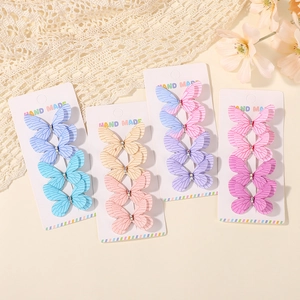 Colorful glitter butterfly hair clips set for girls with 3D wings and small rhinestones