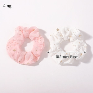 Chouchous en organza rose pastel et blanc à motif d'étoiles, accessoires cheveux 10,5cm