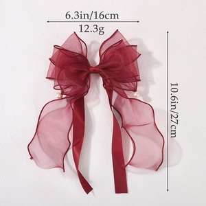 Barrette à cheveux nœud en mousseline bordeaux avec rubans et perles pour enfants
