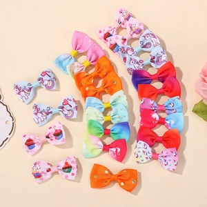 Colorful unicorn rainbow gradient bow hair clip set with glitter stars for girls