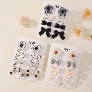 Ensemble de Pinces à Cheveux Fleur et Nœud Papillon en Tissu pour Filles Doux Ruban à Carreaux Pois Accessoires Cheveux Bébé