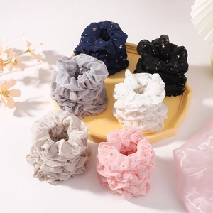 Chouchous en Maille Translucide Douce Motif Étoile Dorée Élastique à Cheveux Accessoires de Mode pour Femmes Filles