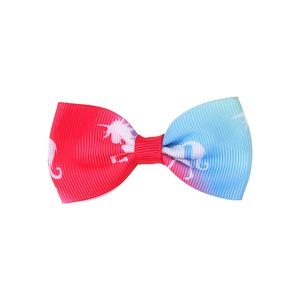 Colorful gradient unicorn bow hair clip made of grosgrain ribbon for girls