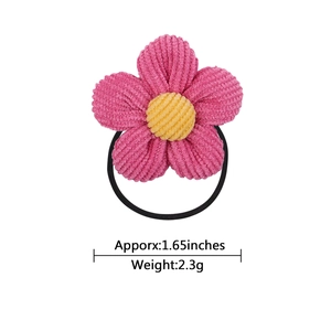 Cute striped corduroy flower hair tie for girls with elastic band and yellow center