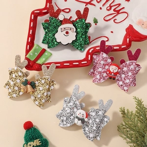 Glitter Christmas reindeer ear hair clips with sequins and holiday charms for kids